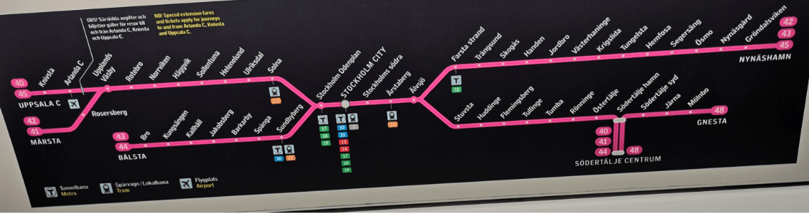 Pendeltåg Karta för Stockholms SL trafik